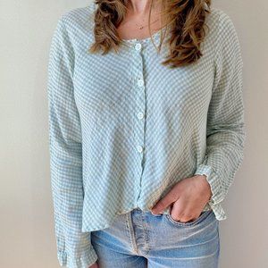 Flax • Gingham Plaid Linen Top in Green